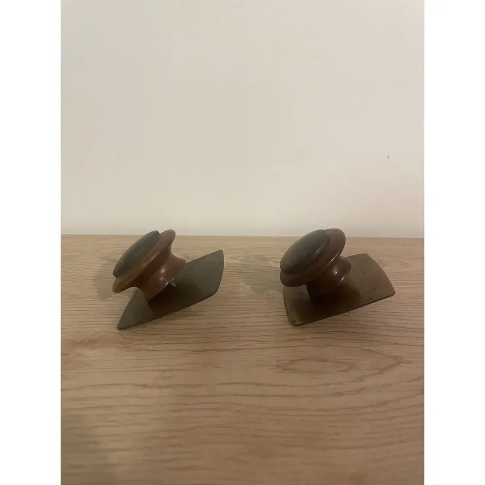 (QTY 2) Vintage Bronze & Wood Single Screw Cabinet Knob Drawer Pull